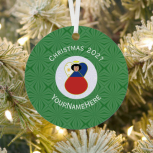 Ornement En Métal Filipino Flag Christmas Angel Name Year