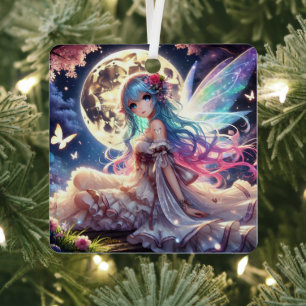 Ornement En Métal Fille Anime Princesse Fée de la Lune dans un Jardi