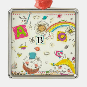 Ornement En Métal Fille et garçon jouant par le tableau noir