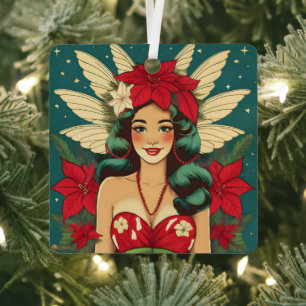Ornement En Métal Fille pin-up de Noël tropical rétro des années 50