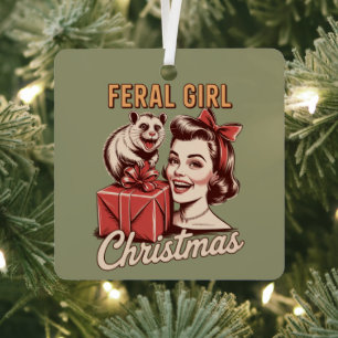 Ornement En Métal Fille sauvage Noël Opossum Xmas Rétro branché