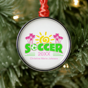 Ornement En Métal Filles Football Sunshine Palm Trees