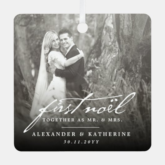Ornement En Métal First Noel Old Handwriting Holiday Mariage Photo (Recto)
