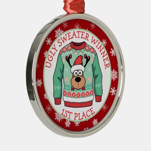 Ornement En Métal First Place Ugly Sweater Winner Christmas (Droite)