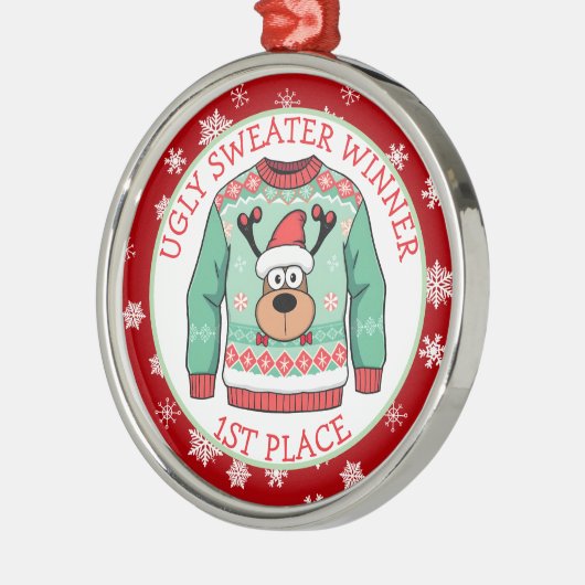 Ornement En Métal First Place Ugly Sweater Winner Christmas (Gauche)