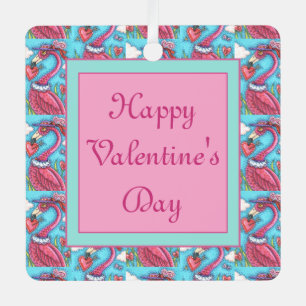 Ornement En Métal Flamant rose ROSE COEURS DE VALENTINE, INSÉPARABLE