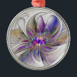 Ornement En Métal Fleur d'art Abstrait, énergique et coloré<br><div class="desc">Une puissante fleur d'imaginaire multicolore,  un art fractal floral unique. Conception pour votre ornement en métal rond et plus.</div>