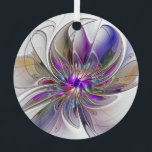 Ornement En Métal Fleur d'art Abstrait, énergique et coloré<br><div class="desc">Une puissante fleur d'imaginaire multicolore,  un art fractal floral unique. Conception pour votre ornement en métal rond et plus.</div>