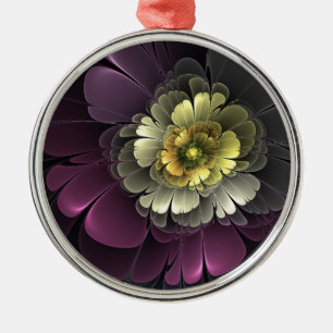 Ornement En Métal Fleur fractale grise et pourpre moderne abstraite