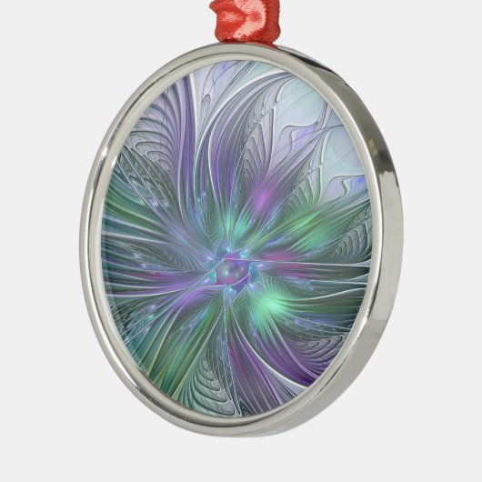 Ornement En Métal Fleur vert violet Art Abstrait moderne Fractal (Gauche)