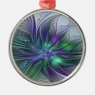 Ornement En Métal Fleur vert violet Art Abstrait moderne Fractal