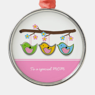 Ornement En Métal Fleurs d'oiseau mignonne et enceinte Fête des mère