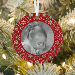 Ornement En Métal Flocon de neige élégant rouge Noël photo hiver