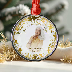 Ornement En Métal Forever In Our Hearts Gold Foil Photo Memorial