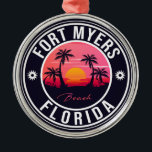 Ornement En Métal Fort Myers Beach Retro - Florida Souvenirs<br><div class="desc">La plage de Fort Myers Design. Conception coucher de soleil avec votre plage Florida préférée et la mer,  adapté aux amateurs de plage aux États-Unis surtout qui aiment Fort Myers Beach.</div>