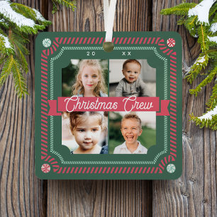 Ornement En Métal Fun Candy Christmas Crew Sucre de canne 4 Cadre ph