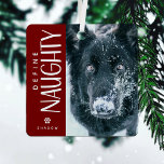 Ornement En Métal Funny Définir Naughty Animaux de compagnie photo K<br><div class="desc">Ce joli ornement de Noël de gardien de photo ferait un cadeau parfait pour un propriétaire d'animal de compagnie en cette période de vacances! Design comprend une photographie de votre choix, la typographie amusante Define Naughty, une jolie empreinte et le/les nom(s) d'animal(s) de compagnie. L'arrière - plan festif rouge foncé...</div>