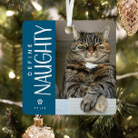 Ornement En Métal Funny Définir Naughty Animaux de compagnie photo K<br><div class="desc">Ce joli ornement de Noël de gardien de photo ferait un cadeau parfait pour un propriétaire d'animal de compagnie en cette période de vacances! Design comprend une photographie de votre choix, la typographie amusante Define Naughty, une jolie empreinte et le/les nom(s) d'animal(s) de compagnie. L'arrière - plan bleu peut être...</div>