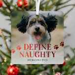 Ornement En Métal Funny Pet Définir Naughty Christmas<br><div class="desc">Préparez-vous à embellir votre sapin de Noël avec une touche d'humour et d'amour pour les animaux ! Nos nouveaux ornements de Noël capturent le côté amusant de votre furbaby avec un thème unique, "définir vilain", avec une photo customisée, empreintes de pattes, leur nom, et l'année dans une étonnante police de...</div>