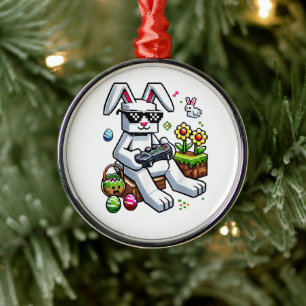 Ornement En Métal Garçons Joyeux Jour de Pâques Lapin Œuf Jeu Vidéo