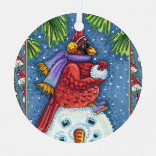ORNEMENT EN MÉTAL GARDE CARDINAL SNOWMAN, CUTE NOËL REDBIRD