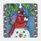 ORNEMENT EN MÉTAL GARDE CARDINAL SNOWMAN, CUTE NOËL REDBIRD (Recto)