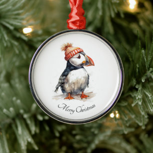 Ornement En Métal Garde de Noël Puffin Aquarelle