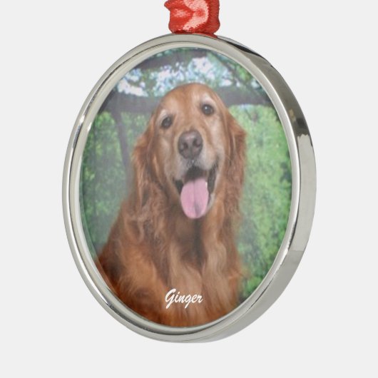 Ornement En Métal Gingembre Golden Retriever Round Orament, Custom (Gauche)
