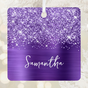Ornement En Métal Glitterie Améthyste Purple Glam Nom Carré Photo