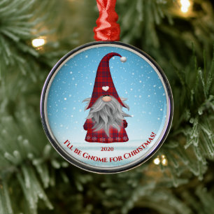 Ornement En Métal Gnome à carreaux rouge et bleu - Gnome pour Noël