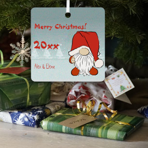 Ornement En Métal Gnome photo de neige de Noël Carré métallique orne