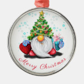 Ornement En Métal Gnome sympa avec sapin de Noël Casquette et cadeau (Devant)