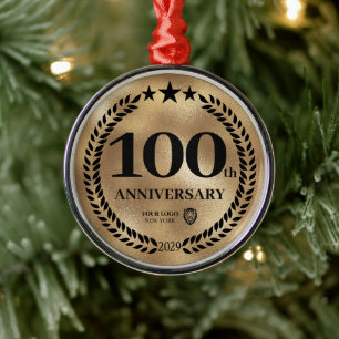 Ornement En Métal Gold 100th Anniversary Logo d'affaires Noël