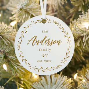 Ornement En Métal Gold Botanical Custom Family Calligraphy Noël