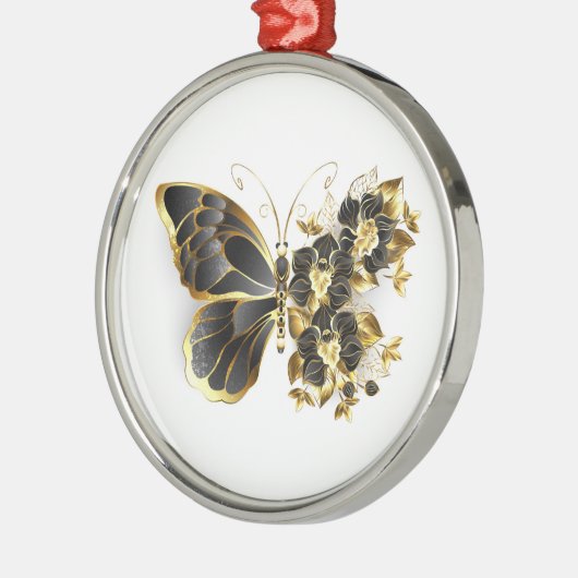 Ornement En Métal Gold flower Butterfly with Black Orchid (Gauche)