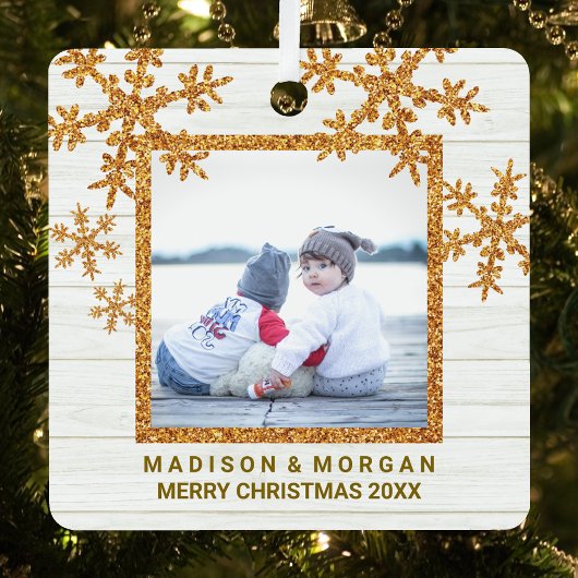 Ornement En Métal Gold Snowflake Stylish Double Sided Photo