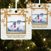 Ornement En Métal Gold Snowflake Stylish Double Sided Photo