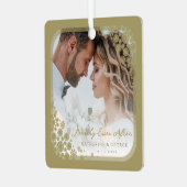 Ornement En Métal Gold Snowflakes Frame Modern Holiday Mariage Photo (Avant gauche)
