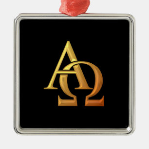 Ornement En Métal Golden "3-D" Alpha and Omega Symbol
