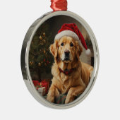 Ornement En Métal Golden Retriever portant le chapeau du Père Noël (Droite)