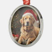 Ornement En Métal Golden Retriever portant le chapeau du Père Noël (Gauche)