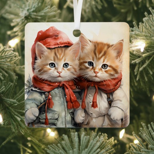Ornement En Métal Gorgeous Orange Kitten Couple Christmas (Insitu)