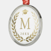 Ornement En Métal Graduation Gold Laurel Wreath Monogrammed Initial (Gauche)