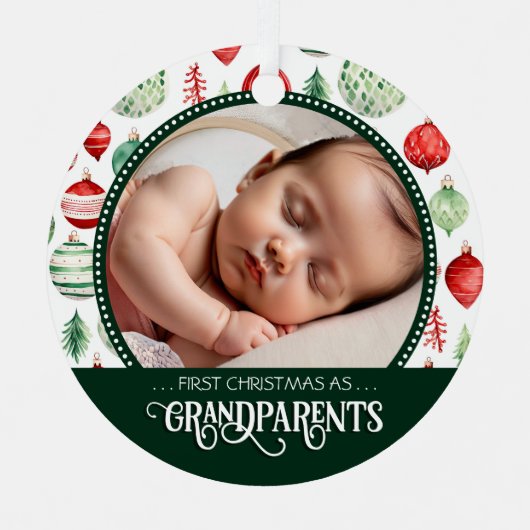 Ornement En Métal Grand-parents Premier Noël Photo Vacances Motif (Recto)