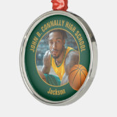 Ornement En Métal Green Gold Basketball Player Photo Christmas (Gauche)
