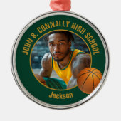 Ornement En Métal Green Gold Basketball Player Photo Christmas (Devant)