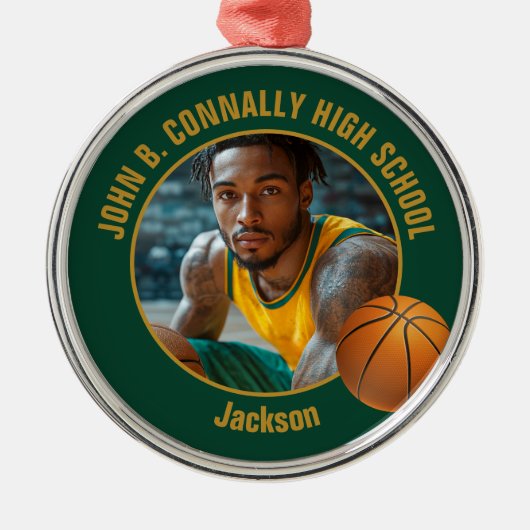Ornement En Métal Green Gold Basketball Player Photo Christmas (Devant)