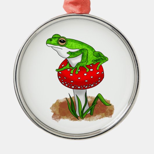 Ornement En Métal Grenouille mignonne sur un champignon Noël (Devant)