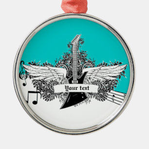 Ornement En Métal Guitare électrique blanche noire avec ailes orneme