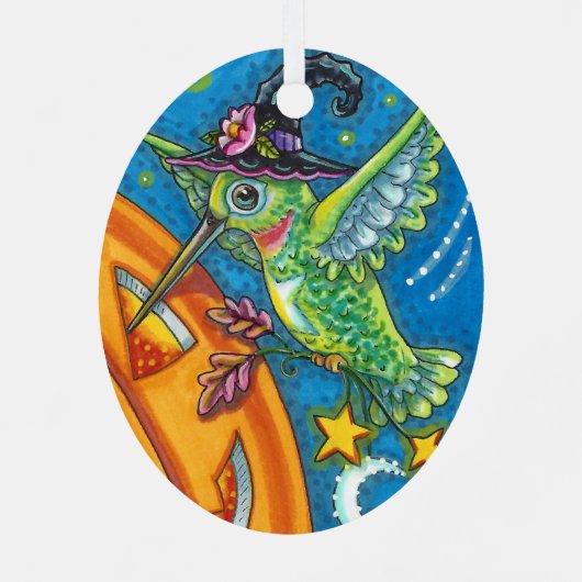 ORNEMENT EN MÉTAL HALLOWEEN HUMMINGBIRD & JACK-O'-LANTERN WHIMSY (Verso)